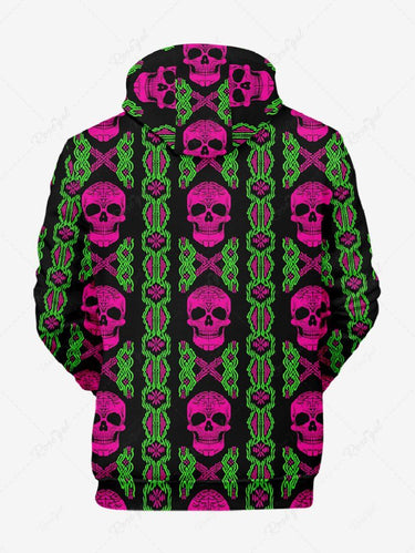 Gothic Plus Size Skull Pattern Block Print Pullover Long Sleeves Hoodie For Men