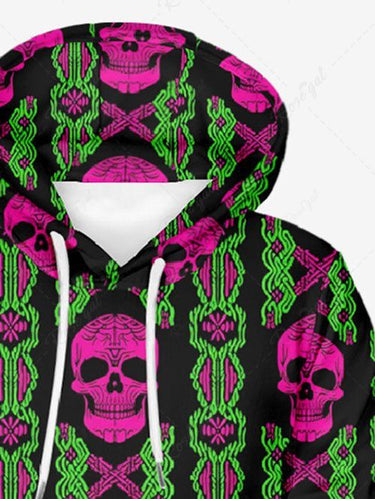 Gothic Plus Size Skull Pattern Block Print Pullover Long Sleeves Hoodie For Men