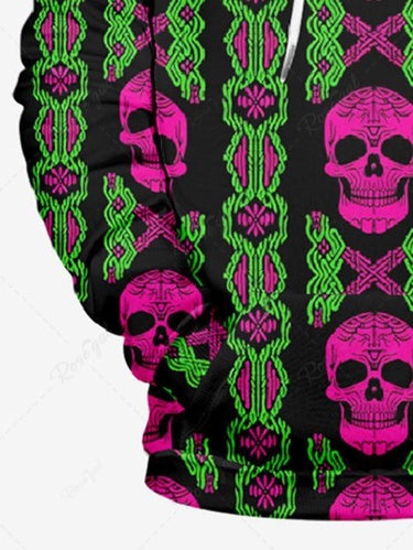 Gothic Plus Size Skull Pattern Block Print Pullover Long Sleeves Hoodie For Men