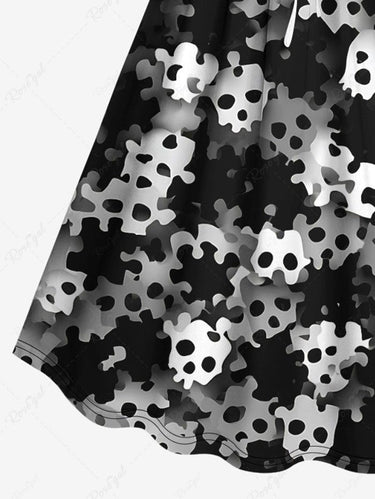 Gothic Plus Size Ombre Skull Print Cinched A Line Dress