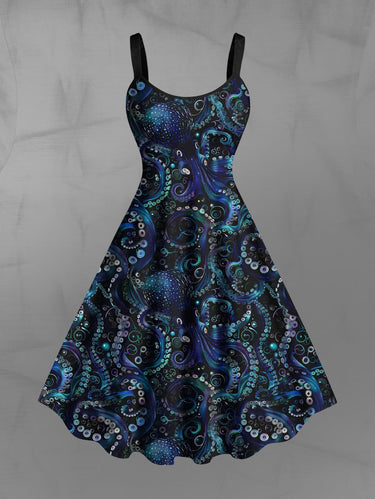 Gothic Plus Size Octopus Print A Line Dress