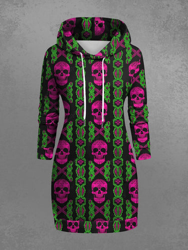 Gothic Plus Size Skull Pattern Block Print Pullover Long Sleeves Hoodie