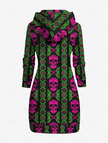 Gothic Plus Size Skull Pattern Block Print Pullover Long Sleeves Hoodie