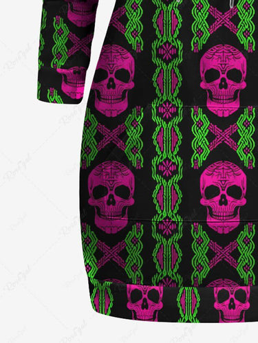 Gothic Plus Size Skull Pattern Block Print Pullover Long Sleeves Hoodie