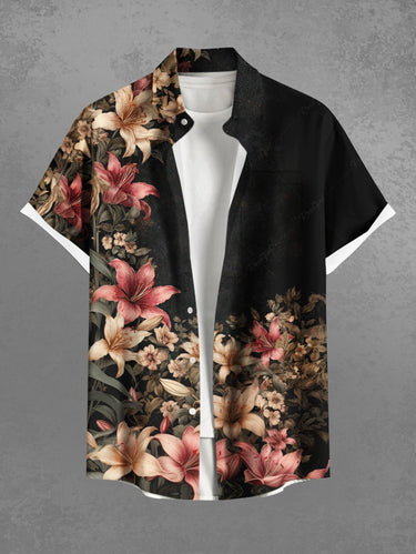 Gothic Plus Size Flowers Leaf Print Buttons Pocket Hawaii Shirt For Men