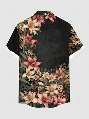 Gothic Plus Size Flowers Leaf Print Buttons Pocket Hawaii Shirt For Men