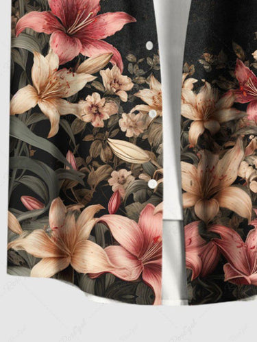 Gothic Plus Size Flowers Leaf Print Buttons Pocket Hawaii Shirt For Men