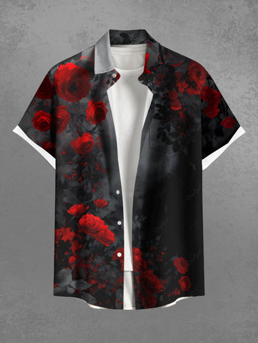 Gothic Plus Size Rose Flower Tie Dye Print Buttons Pocket Shirt For Men