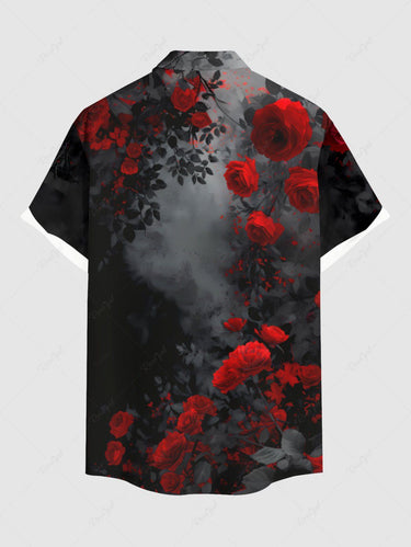 Gothic Plus Size Rose Flower Tie Dye Print Buttons Pocket Shirt For Men