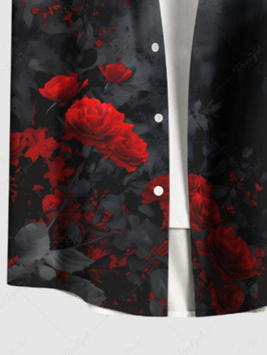 Gothic Plus Size Rose Flower Tie Dye Print Buttons Pocket Shirt For Men