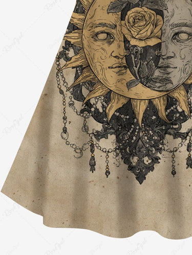 Gothic Plus Size Sun Rose Flowers Print Crisscross Cami Dress