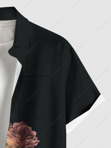 Gothic Plus Size Skull Flower Books Candle Print Button Pocket Shirt For Men