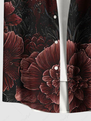 Gothic Plus Size Flower Moon Bat Ombre Print Button Pocket Shirt For Men