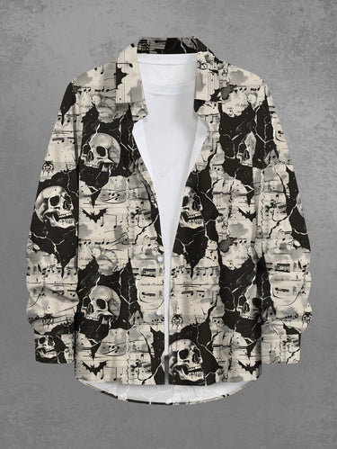 Gothic Plus Size Skull Music Symbol Print Button Long Sleeves Shirt For Men