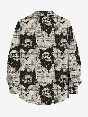 Gothic Plus Size Skull Music Symbol Print Button Long Sleeves Shirt For Men