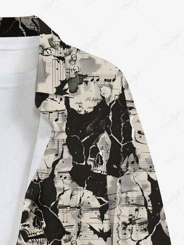 Gothic Plus Size Skull Music Symbol Print Button Long Sleeves Shirt For Men