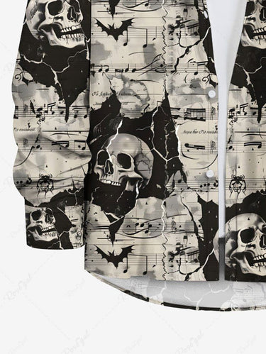 Gothic Plus Size Skull Music Symbol Print Button Long Sleeves Shirt For Men