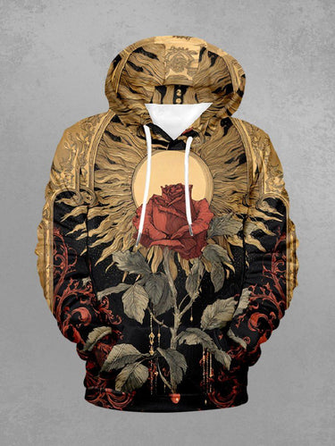 Gothic Plus Size Rose Flower Sun Print Pullover Long Sleeves Hoodie For Men