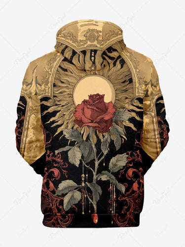 Gothic Plus Size Rose Flower Sun Print Pullover Long Sleeves Hoodie For Men