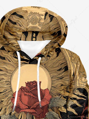 Gothic Plus Size Rose Flower Sun Print Pullover Long Sleeves Hoodie For Men