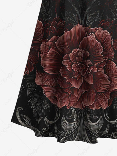 Gothic Plus Size Flower Moon Bat Ombre Print Cold Shoulder Crisscross Strappy A Line Maxi Dress