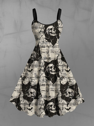 Gothic Plus Size Skull Music Symbol Print A Line Dress