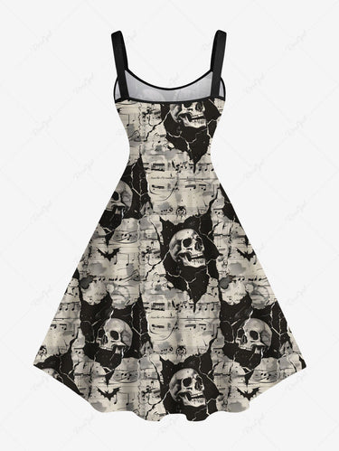 Gothic Plus Size Skull Music Symbol Print A Line Dress