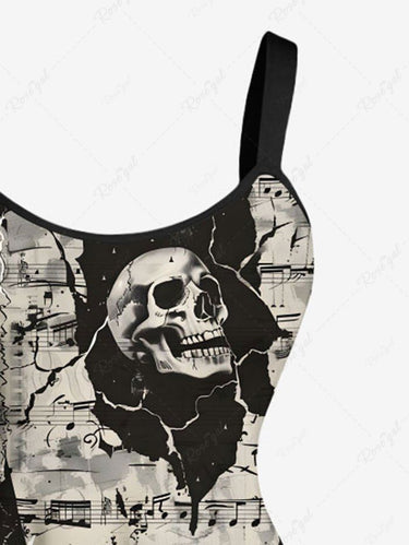 Gothic Plus Size Skull Music Symbol Print A Line Dress