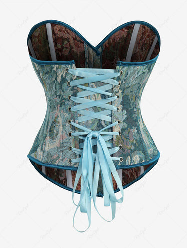 Gothic Flower Jacquard Embroidery Lace Up Back Corset