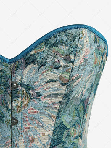 Gothic Flower Jacquard Embroidery Lace Up Back Corset