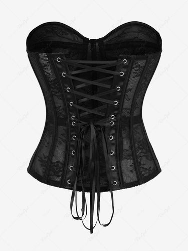 Gothic Flower Lace Mesh Lace-up Grommets Corset