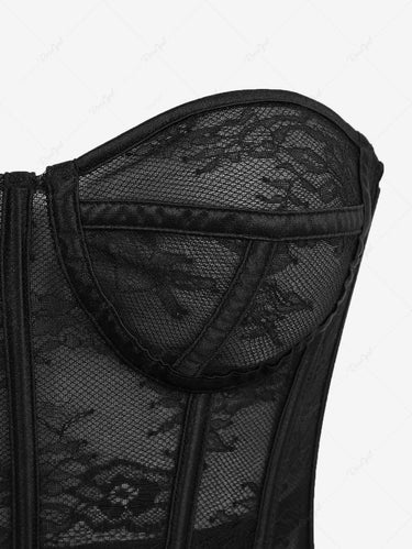 Gothic Flower Lace Mesh Lace-up Grommets Corset