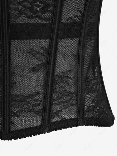 Gothic Flower Lace Mesh Lace-up Grommets Corset