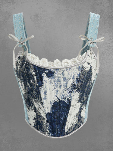 Gothic Jeans Color Matching Lace-up Floral Lace Trim Corset