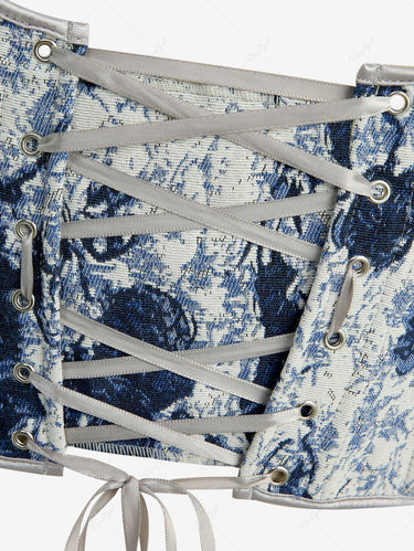 Gothic Jeans Color Matching Lace-up Floral Lace Trim Corset