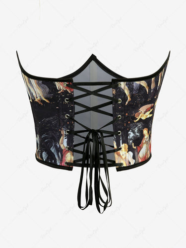 Gothic Cupid Fruit Tree Print Grommets Lace Up Belt Corset