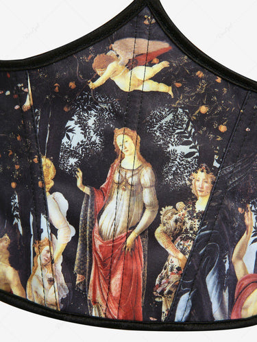 Gothic Cupid Fruit Tree Print Grommets Lace Up Belt Corset