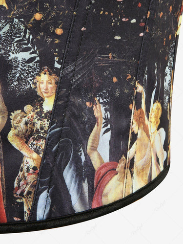 Gothic Cupid Fruit Tree Print Grommets Lace Up Belt Corset