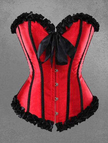Gothic Bowknot Ruffles Two Tone Lace Up Corset