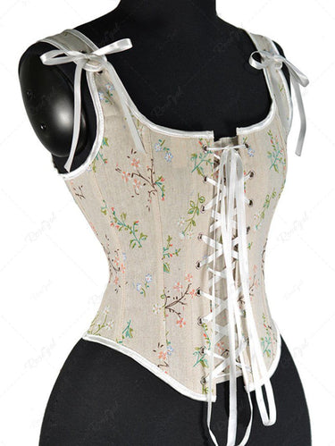 Flowers Print Grommets Lace Up Corset