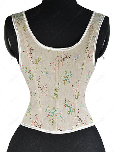 Flowers Print Grommets Lace Up Corset