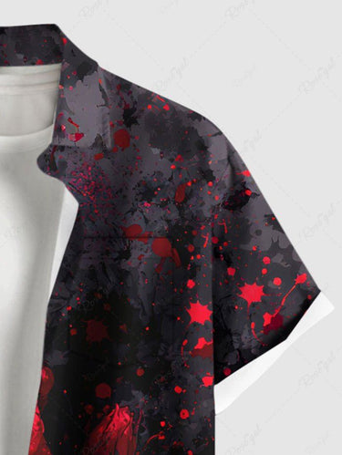 Gothic Plus Size Rose Flower Print Valentines Button Pocket Shirt For Men