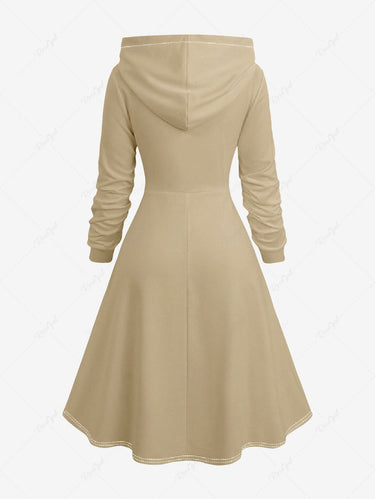 Gothic Plus Size Sun Moon Face Rose Flower Print Lace Up A Line Hooded Dress