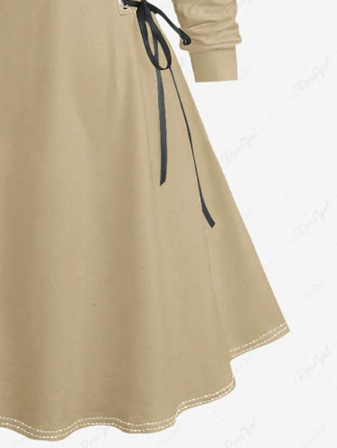 Gothic Plus Size Sun Moon Face Rose Flower Print Lace Up A Line Hooded Dress