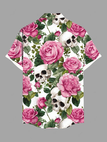 Gothic Plus Size Skull Flower Leaf Print Button Pocket Shirt For Men