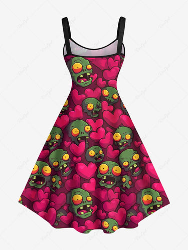 Gothic Plus Size Zombie Skull Heart Print Valentines A Line Dress