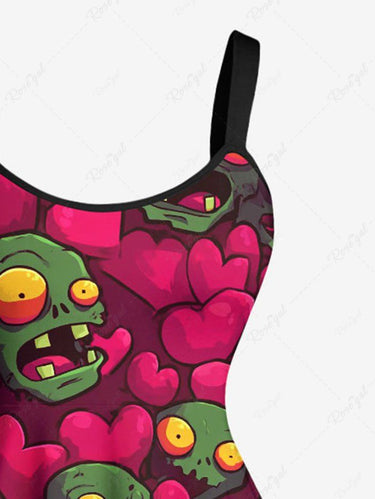 Gothic Plus Size Zombie Skull Heart Print Valentines A Line Dress