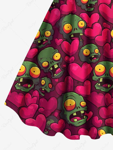 Gothic Plus Size Zombie Skull Heart Print Valentines A Line Dress