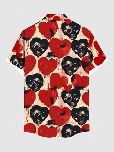 Gothic Plus Size Skull Heart Print Valentines Button Pocket Shirt For Men