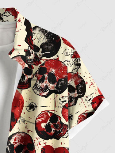 Gothic Plus Size Skull Heart Print Valentines Button Pocket Shirt For Men